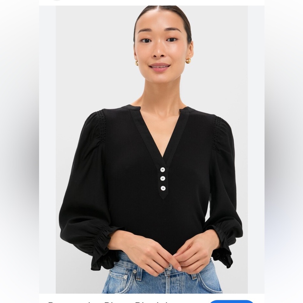 Tuckernuck Pomander Place Black Long Sleeve Lucia Puff Sleeve Top Sz M